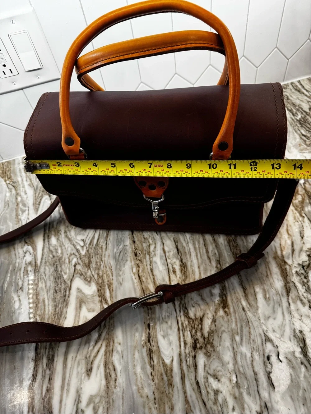 Saddleback Leather Satchel Bag - chestnut Brown with Tan Handles